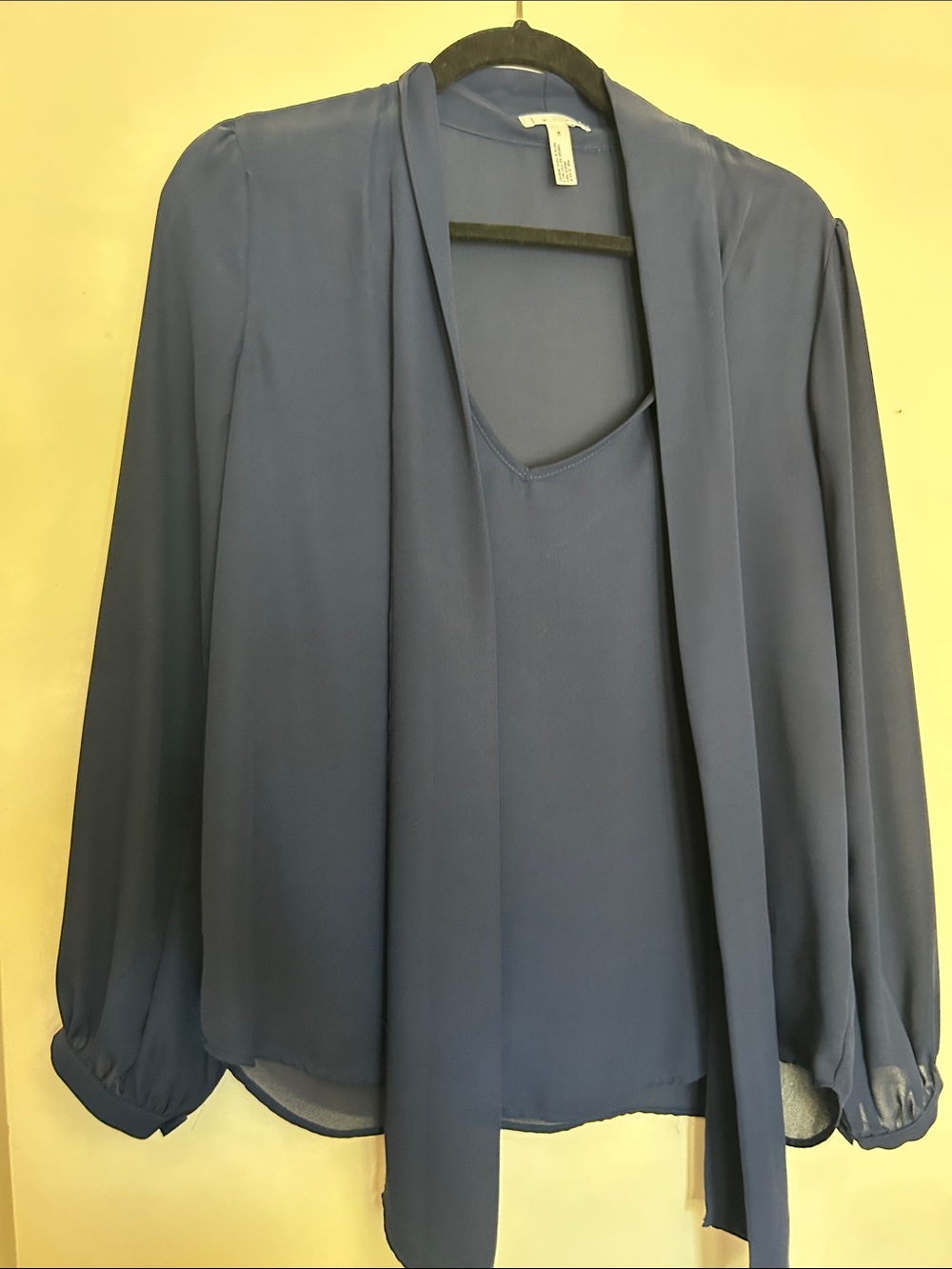 Leith Navy Blue Chiffon Tie-Neck Blouse